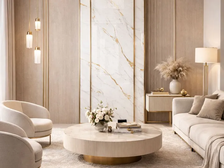 Interior dengan UV marble panel Lignum