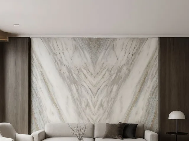 Aplikasi Bookmatch Marble VM 12 pada interior